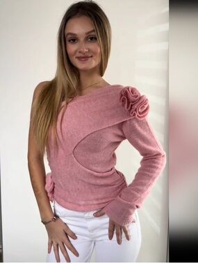 Zara raised floral knit top, pastel pink